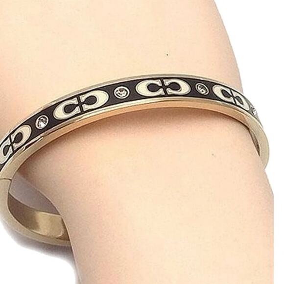 Coach Black White Enamel Glass Gold Tone Signature C Enamel Hinged
Bangle New - Picture 2 of 9